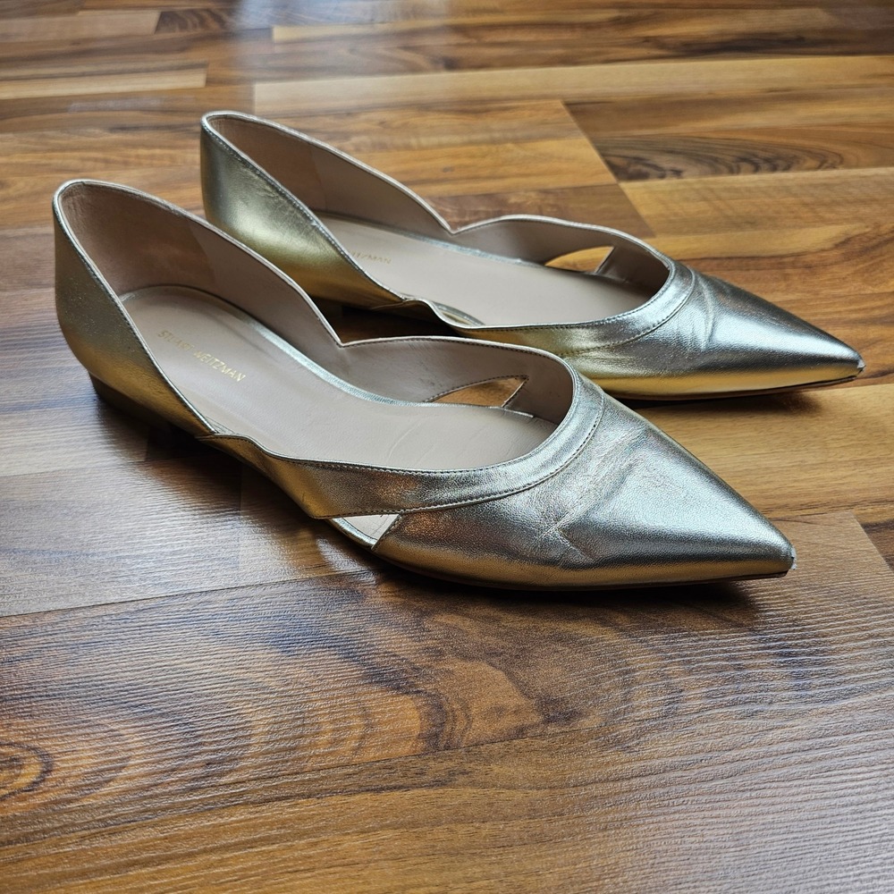 Stuart Weitzman Avenue Cutout Pointed Toe Flats Metallic Gold‎ 11.5
